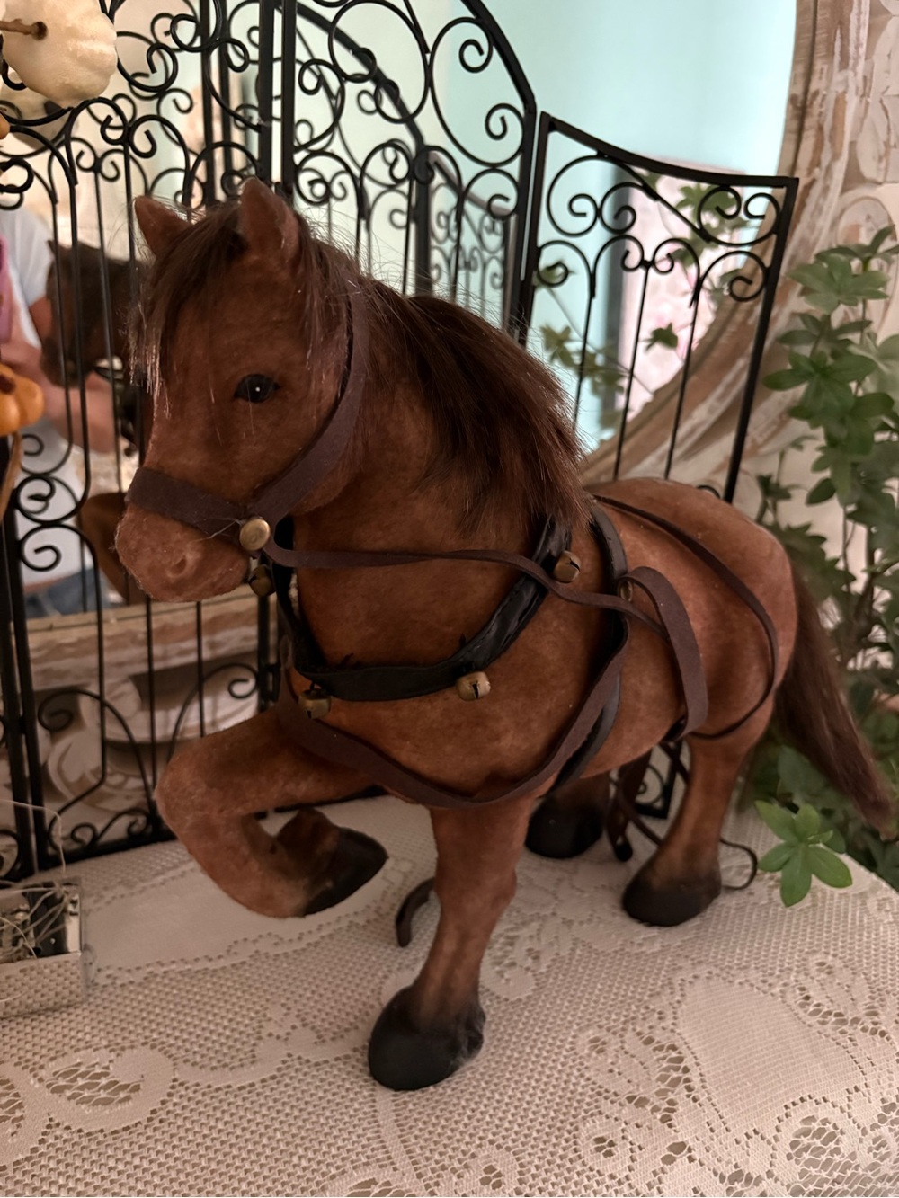 Brown Decorative Horse Figurine with Leather Harness - Home Accents